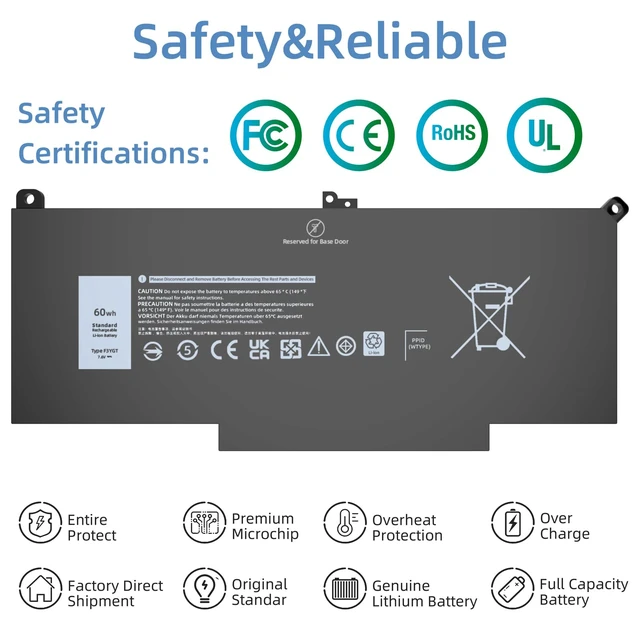 Alt view image 5 of 6 - F3YGT Battery for Dell Latitude 7490 7480 7390 7380 7290 7280, Compatible with Latitude 14 13 12 Series Model 2X39G 453-BBCF 451-BBYE KG7VF DM3WC DM6WC Laptop Battery