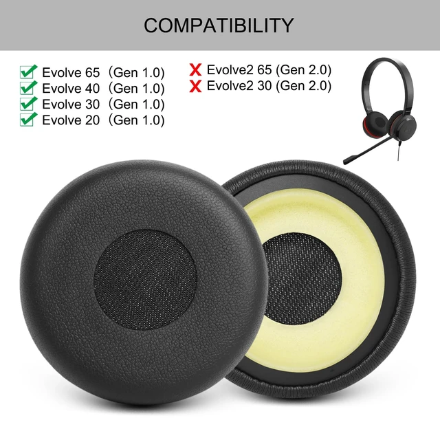 Alt view image 2 of 7 - Ear Pads Replacement for Jabra Evolve 65 40 30 20 UC MS Headphones Cushions Ear Covers for Evolve 65UC/MS 40UC/40MS 30US/30II 20SE/UC/MS Perfect Fit -Black