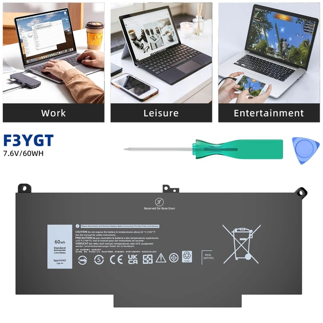 Alt view image 6 of 6 - F3YGT Battery for Dell Latitude 7490 7480 7390 7380 7290 7280, Compatible with Latitude 14 13 12 Series Model 2X39G 453-BBCF 451-BBYE KG7VF DM3WC DM6WC Laptop Battery