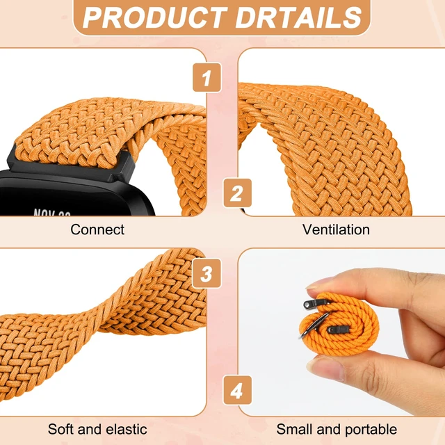 Alt view image 4 of 6 - 10 Pack Elastic Nylon Adjustable Wristband is Compatiable with Fitbit Versa/Versa 2/Versa Lite/Versa SE for Women Men,Soft Breathable Fabric Replacement Band for Fitbit Versa