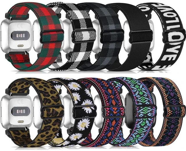 Main image of 10 Pack Elastic Nylon Adjustable Wristband is Compatiable with Fitbit Versa/Versa 2/Versa Lite/Versa SE for Women Men,Soft Breathable Fabric Replacement Band for Fitbit Versa