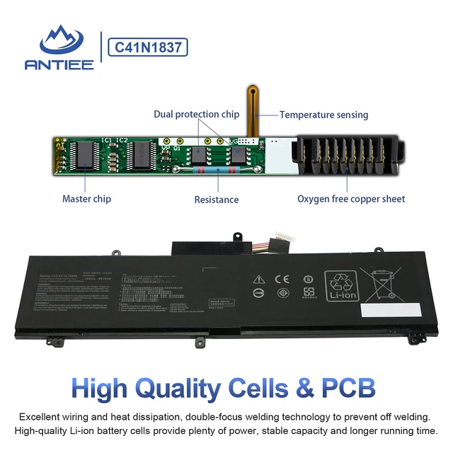 Alt view image 3 of 7 - C41N1837 Battery for ASUS Rog Zephyrus GA502 GU502 GU532 GX532 GA502D GA502DU GA502GU GA502IV GU502DU GU502GV GU502LU GU502LW GU502LV GX502LXS GX502GV GX502GW GU532GU GU532GV GX532GV