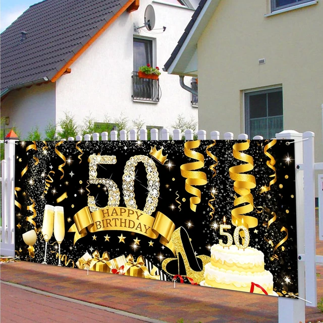 Alt view image 7 of 7 - 50th Birthday Garage Door Banner Cover 6x13ft Waterproof -Gold Glitter Diamond Backdrop, Luxury Milestone Party Decor for Adults, Anniversary Photo Booth Background