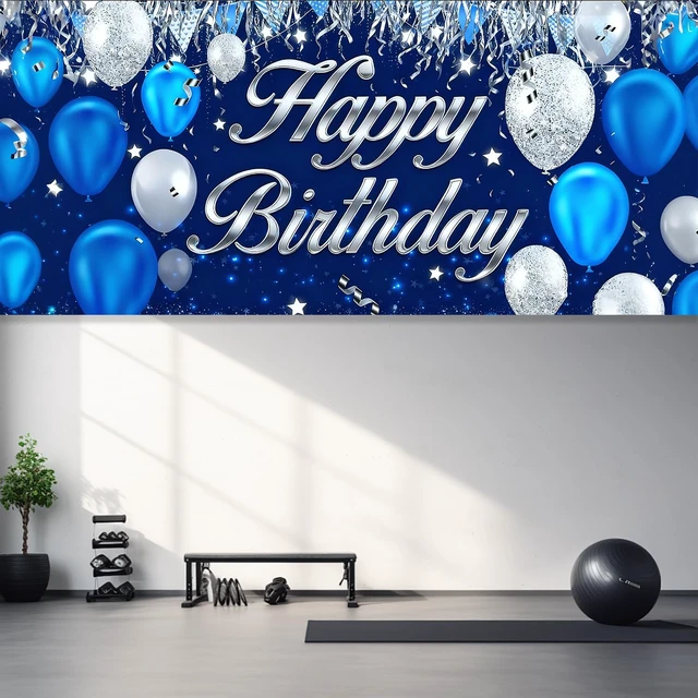 Alt view image 5 of 7 - Happy Birthday Garage Door Banner Backdrop 6x13 FT Waterproof - Blue&Silver Balloon Banner for Adult Party Decor,Men Women Outdoor Indoor Photo Background