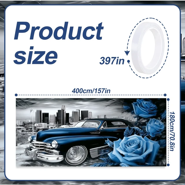 Alt view image 2 of 7 - Mothers Day Garage Banner - Vintage Lowrider Car with Blue Roses Backdrop 6x13 ft, Romantic Decor for Husband,Boyfriend,Man Cave & Auto Shop,Durable Indoor Outdoor Wall Art