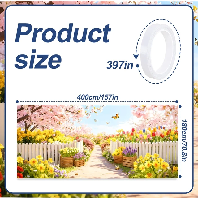 Alt view image 2 of 7 - Garden Garage Door Banner Cover 6x13ft Waterproof -Cherry Blossom Floral Backdrop with Butterflies,Spring Easter Wedding Decor,Photo Booth Background
