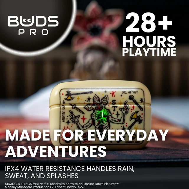 Alt view image 7 of 7 - Buds Pro Stranger Things Hellfire Club Wireless Bluetooth EarBuds & Phone Holder - In Ear Headphones with Microphone, 28+ Hours Playtime, Active Noise Cancelling Earbuds, IPX4 Rating & Charging Case