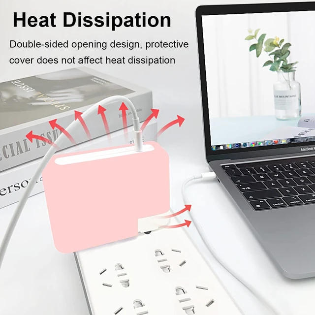 Alt view image 6 of 7 - Soft Silicone 70W Charger Protector Case Cover Sleeve for 2022-2026 MacBook Air 13 13.6 15 inch M5 M4 M3 M2 70W Power Adapter Cover Pro 14 M5 M4 M3 with 11/12/16-core CPU 2025-2023, Pink