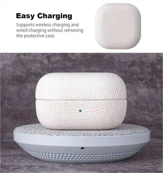 Alt view image 6 of 6 - for Samsung Galaxy Buds4 Pro Case Cover - Samsung Buds 4 Case Premium Soft-Touch Vegan Leather, Fully-Wrapped Design, Supports Wireless Charging, Fabric-Effect Texture - White