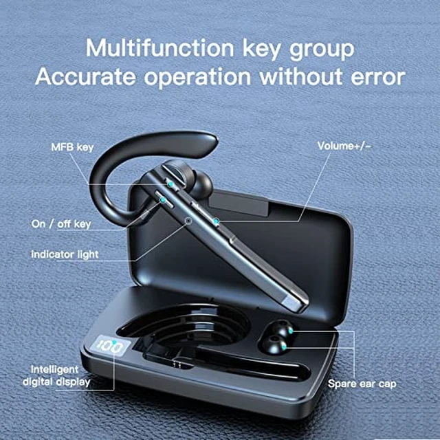Alt view image 3 of 7 - YYK-520 Bluetooth Earphones with 500 Hours Standby time, LED Charging case, 270 Degree Rotating Microphone Suitable for Business/Office/Driving, Compatible with Android/iPhone