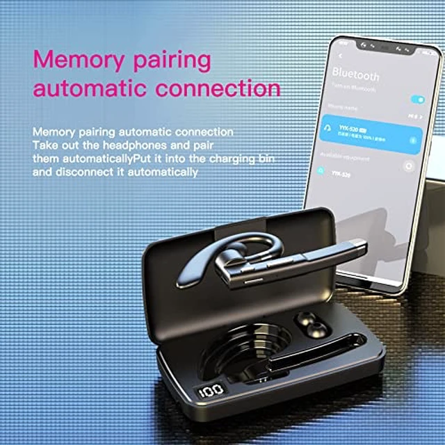 Alt view image 5 of 7 - YYK-520 Bluetooth Earphones with 500 Hours Standby time, LED Charging case, 270 Degree Rotating Microphone Suitable for Business/Office/Driving, Compatible with Android/iPhone
