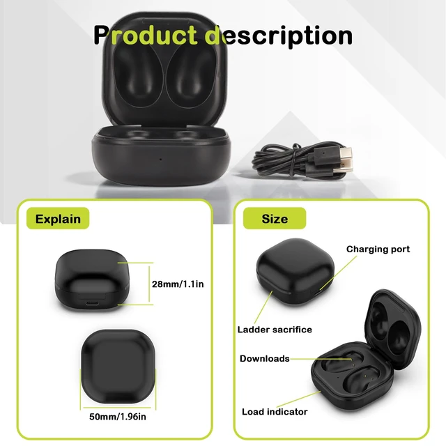 Alt view image 3 of 7 - Charging Case for Galaxy Buds Live, 600mAh, Black Replacement Charger Cover Dock for SAMSUNG Buds Live R180, Built-in 600mAh Battery, LED Indicator, Travel Friendly