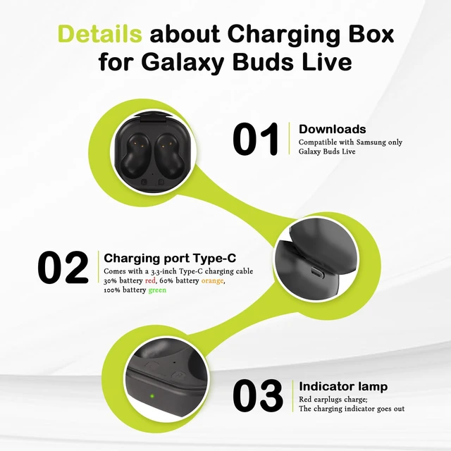 Alt view image 7 of 7 - Charging Case for Galaxy Buds Live, 600mAh, Black Replacement Charger Cover Dock for SAMSUNG Buds Live R180, Built-in 600mAh Battery, LED Indicator, Travel Friendly