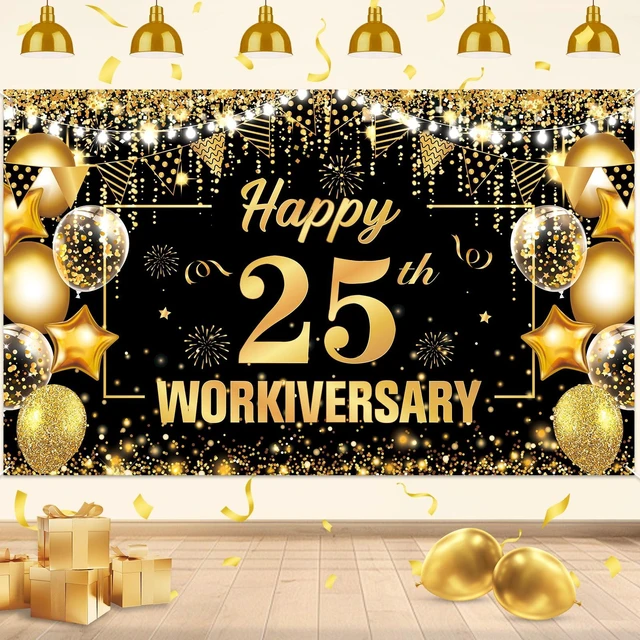 Main image of 25 Year Work Anniversary Decorations Happy 25th Workiversary Banner Black Gold Happy 25th Work Anniversary Backdrop Employee Appreciation Banner Decorations 25 Year Workiversary Gifts for Employee