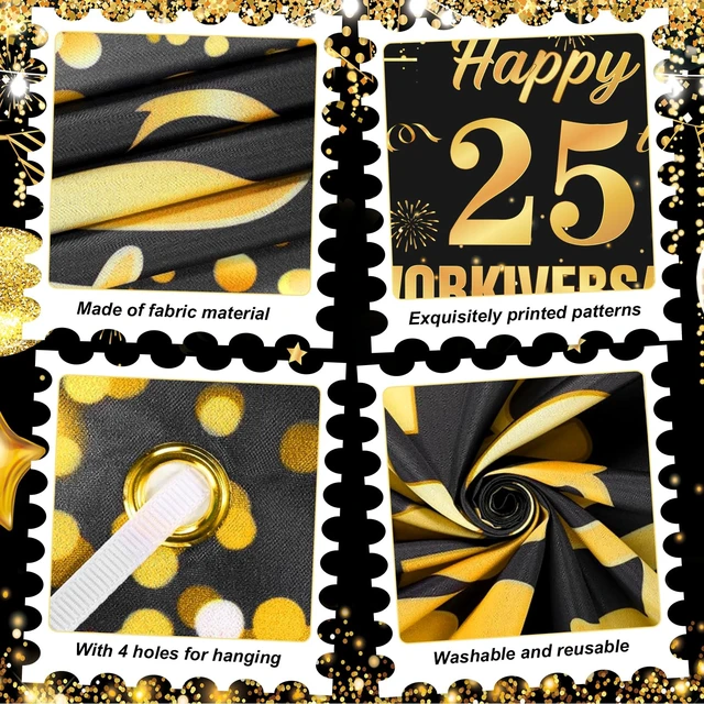 Alt view image 5 of 7 - 25 Year Work Anniversary Decorations Happy 25th Workiversary Banner Black Gold Happy 25th Work Anniversary Backdrop Employee Appreciation Banner Decorations 25 Year Workiversary Gifts for Employee