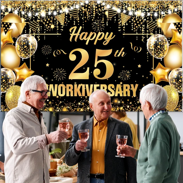 Alt view image 2 of 7 - 25 Year Work Anniversary Decorations Happy 25th Workiversary Banner Black Gold Happy 25th Work Anniversary Backdrop Employee Appreciation Banner Decorations 25 Year Workiversary Gifts for Employee