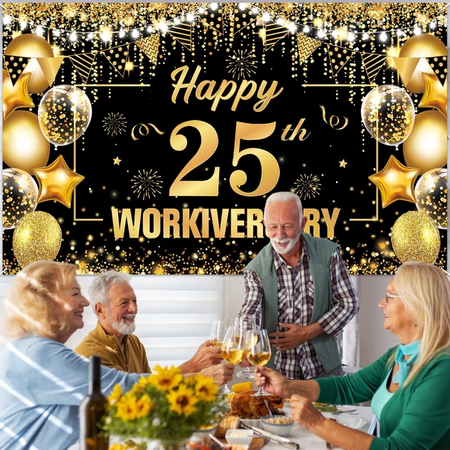Alt view image 6 of 7 - 25 Year Work Anniversary Decorations Happy 25th Workiversary Banner Black Gold Happy 25th Work Anniversary Backdrop Employee Appreciation Banner Decorations 25 Year Workiversary Gifts for Employee