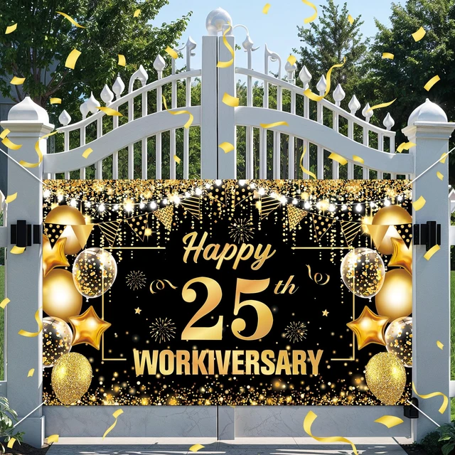 Alt view image 7 of 7 - 25 Year Work Anniversary Decorations Happy 25th Workiversary Banner Black Gold Happy 25th Work Anniversary Backdrop Employee Appreciation Banner Decorations 25 Year Workiversary Gifts for Employee