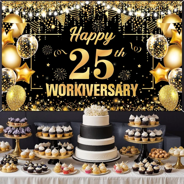 Alt view image 3 of 7 - 25 Year Work Anniversary Decorations Happy 25th Workiversary Banner Black Gold Happy 25th Work Anniversary Backdrop Employee Appreciation Banner Decorations 25 Year Workiversary Gifts for Employee