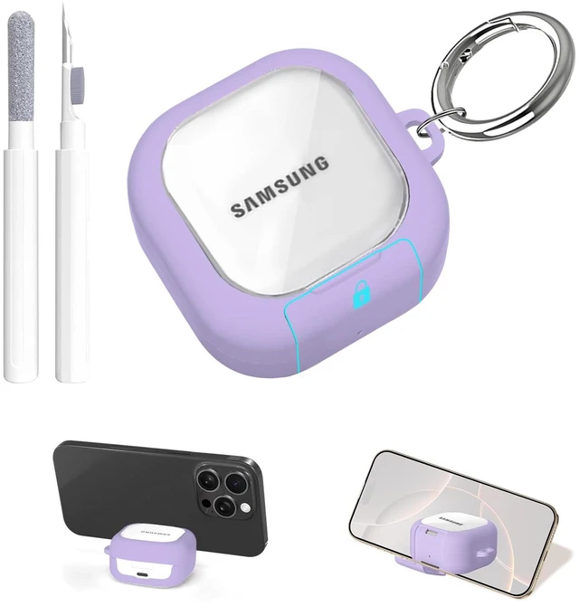 Main image of Secure Lock for Samsung Galaxy Buds 4 Pro Case/Galaxy Buds 4 Case Clear,Shockproof for Samsung Galaxy Bud 4/4 Pro Cover with Phone Stand,Hybrid PC+TPU Skin with Carabiner&Cleaning Pen-Purple