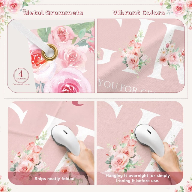 Alt view image 3 of 7 - 6 × 3.6 ft Its a Girl Baby Shower Backdrop Banner with Metal Eyelets and String Pink Rose Floral Girl Shower Gender Reveal Party Decorations Photo Booth Welcome Background