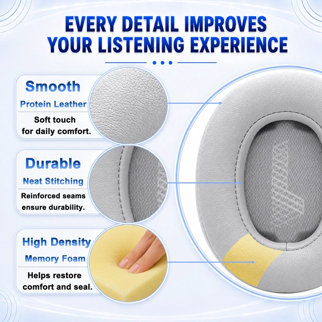 Alt view image 5 of 7 - Replacement Ear Pads for JBL Live 500BT/Live 500 BT Headphone, Extra Thick Cushions, Ear Cups Cover, Soft LeatherMemory Foam Headset Earpads (Gray)