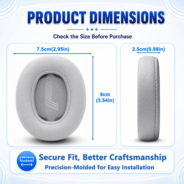 Alt view image 6 of 7 - Replacement Ear Pads for JBL Live 500BT/Live 500 BT Headphone, Extra Thick Cushions, Ear Cups Cover, Soft LeatherMemory Foam Headset Earpads (Gray)