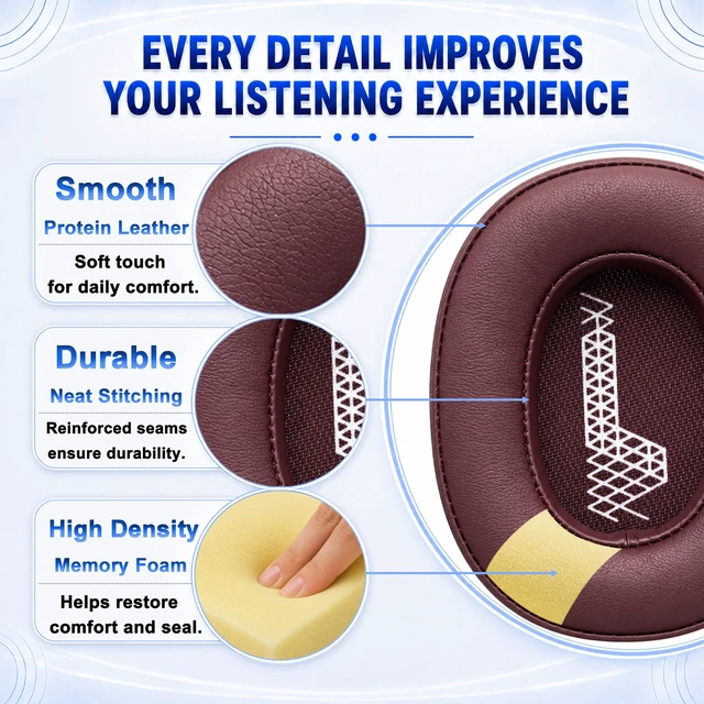 Alt view image 5 of 7 - Replacement Ear Pads for JBL Live 500BT/Live 500 BT Headphone, Extra Thick Cushions, Ear Cups Cover, Soft LeatherMemory Foam Headset Earpads (Red)