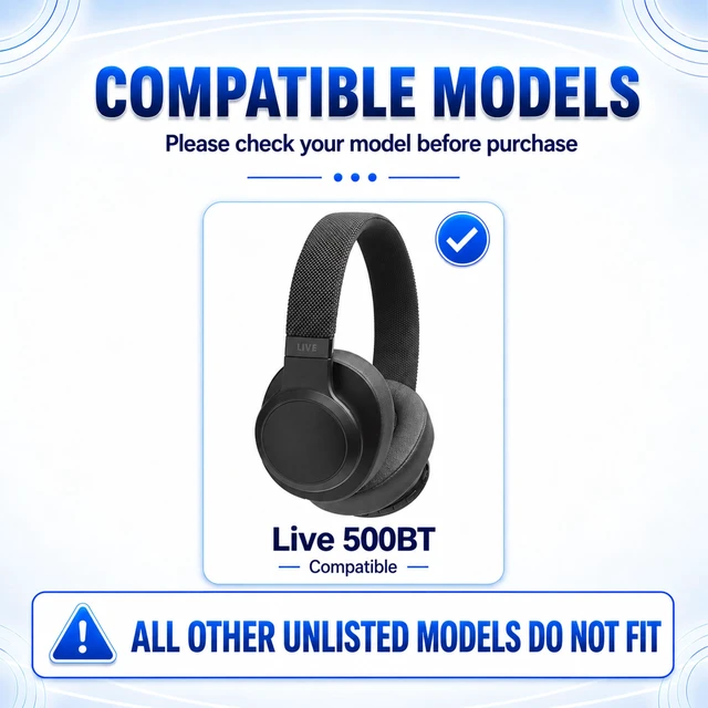 Alt view image 2 of 7 - Replacement Ear Pads for JBL Live 500BT/Live 500 BT Headphone, Extra Thick Cushions, Ear Cups Cover, Soft LeatherMemory Foam Headset Earpads (Gray)