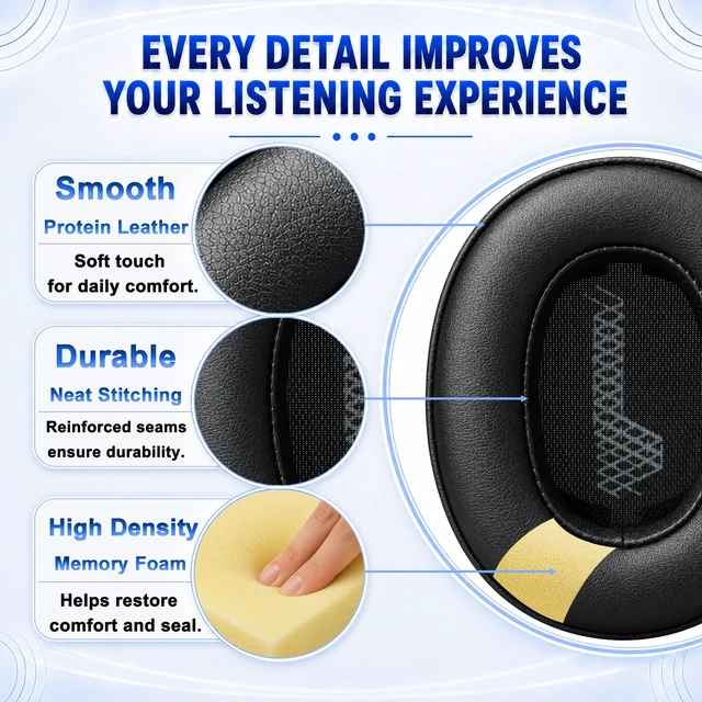Alt view image 5 of 7 - Replacement Ear Pads for JBL Live 500BT/Live 500 BT Headphone, Extra Thick Cushions, Ear Cups Cover, Soft LeatherMemory Foam Headset Earpads (Black)