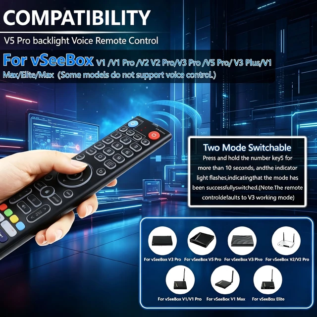 Alt view image 2 of 7 - New Backlight V5 Pro Voice Remote Control,Replacement Voice Remote for vSeeBox V1/V2,V5/V1/V2/V3 Pro,V3 Plus,V1 Max/Elite/Max,Intelligent Bluetooth Voice Remote