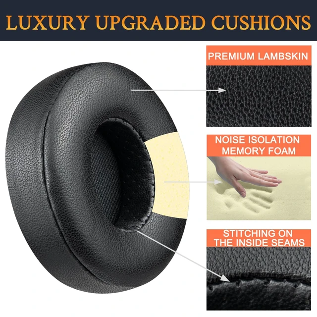Alt view image 4 of 7 - Lambskin Earpads for Beats Solo 3 & Solo 2 Headphones - Black Do Not Fit Beats (Studio Over-Ear, Solo HD, Solo 4)
