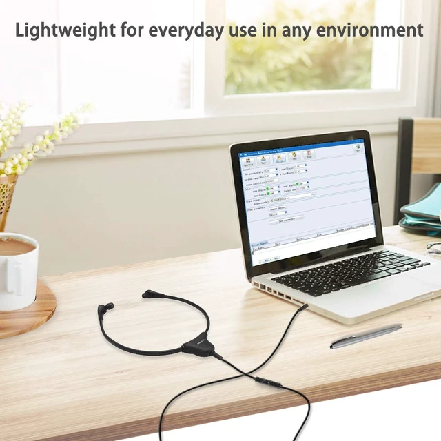 Alt view image 6 of 7 - Wired Transcription Headsets with Microphone & Volume Control,3.5mm Lightweight Stereo Sound, Volume Control, Soft Memory Foam Ear Tips and 4.9FT Cord for copy of a recording, PC and Office