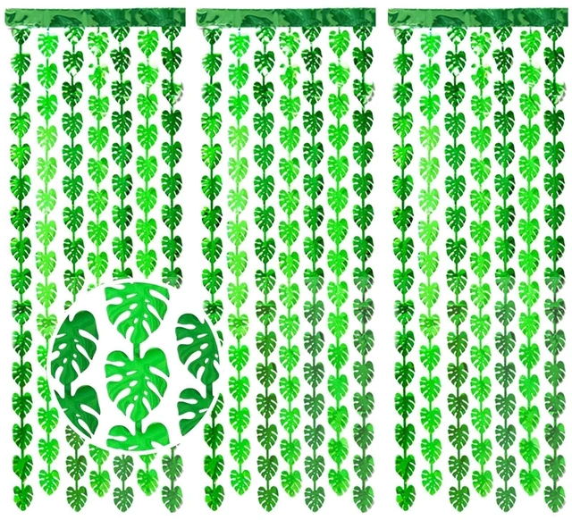 Main image of 3Pack Jungle Leaf Foil Fringe Curtain for Jungle Party Decorations,3.3x6.6Ft Safari Theme Leaf Tinsel Streamer Backdrop,Photo Booth Prop Zoo Animal Birthday Party Supplies (3pcs Jungle Leaf)