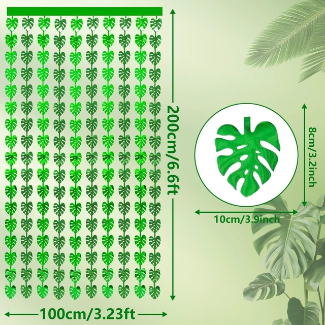 Alt view image 2 of 7 - 3Pack Jungle Leaf Foil Fringe Curtain for Jungle Party Decorations,3.3x6.6Ft Safari Theme Leaf Tinsel Streamer Backdrop,Photo Booth Prop Zoo Animal Birthday Party Supplies (3pcs Jungle Leaf)