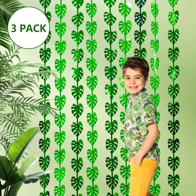 Alt view image 3 of 7 - 3Pack Jungle Leaf Foil Fringe Curtain for Jungle Party Decorations,3.3x6.6Ft Safari Theme Leaf Tinsel Streamer Backdrop,Photo Booth Prop Zoo Animal Birthday Party Supplies (3pcs Jungle Leaf)