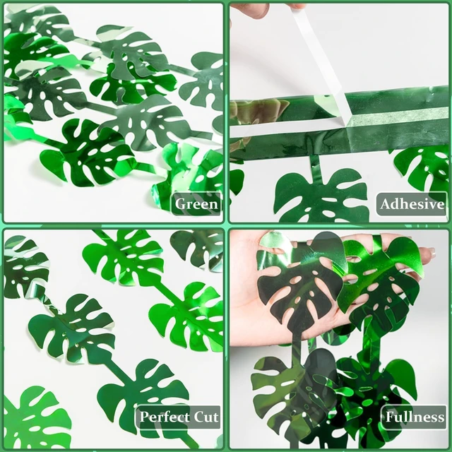 Alt view image 4 of 7 - 3Pack Jungle Leaf Foil Fringe Curtain for Jungle Party Decorations,3.3x6.6Ft Safari Theme Leaf Tinsel Streamer Backdrop,Photo Booth Prop Zoo Animal Birthday Party Supplies (3pcs Jungle Leaf)