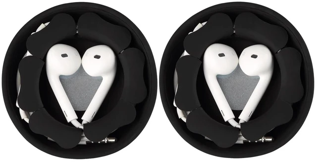 Main image of Wired Earbud Case 2 Pack Earphone Headphone Cord Organizer Earbuds Wrap Soft Silicone Magnetic Holder Storage Tangle Free Cable Winder(2 Black)