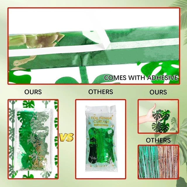 Alt view image 5 of 7 - 3Pack Jungle Leaf Foil Fringe Curtain for Jungle Party Decorations,3.3x6.6Ft Safari Theme Leaf Tinsel Streamer Backdrop,Photo Booth Prop Zoo Animal Birthday Party Supplies (3pcs Jungle Leaf)