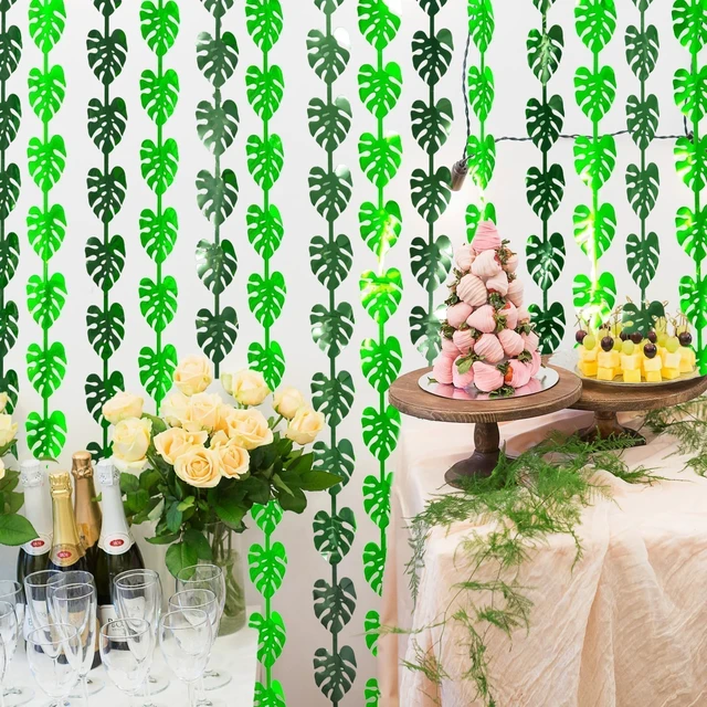 Alt view image 7 of 7 - 3Pack Jungle Leaf Foil Fringe Curtain for Jungle Party Decorations,3.3x6.6Ft Safari Theme Leaf Tinsel Streamer Backdrop,Photo Booth Prop Zoo Animal Birthday Party Supplies (3pcs Jungle Leaf)