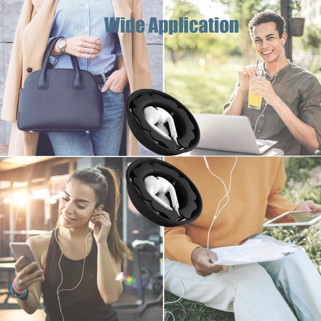 Alt view image 5 of 6 - Wired Earbud Case 2 Pack Earphone Headphone Cord Organizer Earbuds Wrap Soft Silicone Magnetic Holder Storage Tangle Free Cable Winder(2 Black)