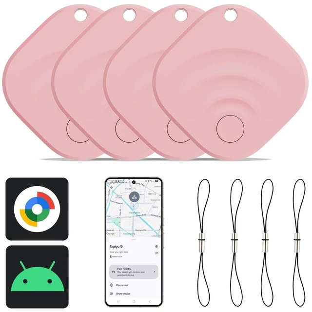 Main image of 2025 Upgraded Android Air Tracker 4 Pack, Bluetooth Tracker for Android Phones, Compatible with Google Find Hub Device, Item Locator for Keys, Luggage, Backpack, Travel, Pink