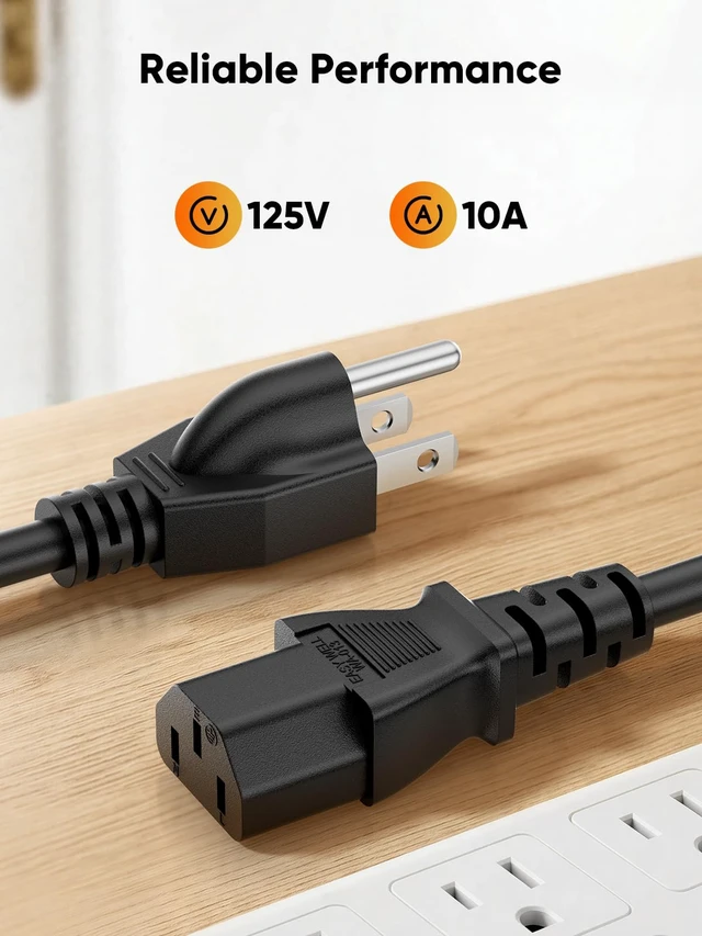 Alt view image 7 of 7 - 2-Pack 18AWG Universal Power Cord 1FT NEMA 5-15P to IEC320C13 c13 power cord,Computer Power Cord,3 prong ac power cord,Black PVC Molding,0.3M,UL Safety Certification,SJT