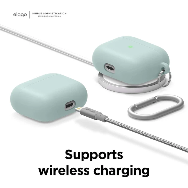 Alt view image 7 of 7 - Liquid Hybrid Case for AirPods 3 Triple Layer Protection, Keychain Included, Wireless Charging, Shock Resistant (Mint)