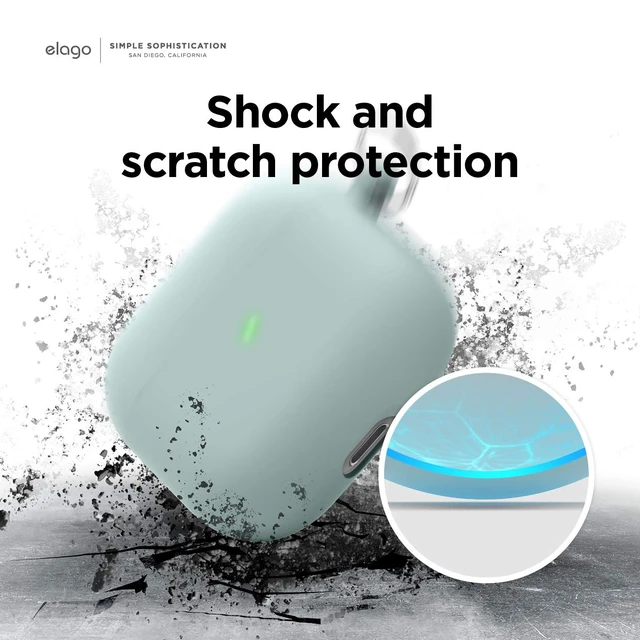 Alt view image 6 of 7 - Liquid Hybrid Case for AirPods 3 Triple Layer Protection, Keychain Included, Wireless Charging, Shock Resistant (Mint)