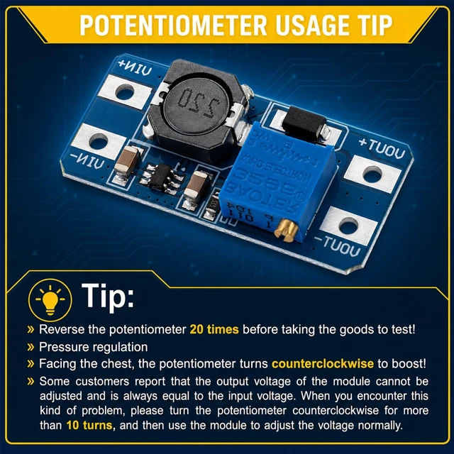 Alt view image 6 of 7 - 20-Pack MT3608 Boost Converter, DC-DC Step Up, 2A 2-24V to 5-28V adjustable, up to 93% efficiency, for DIY power supply and voltage boosting projects