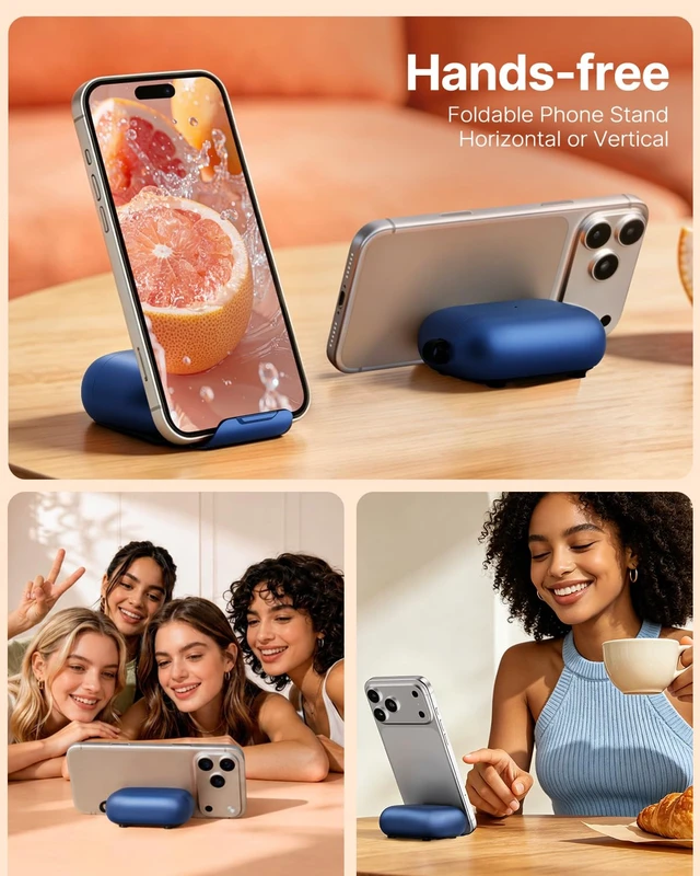 Alt view image 4 of 7 - for AirPods Pro 3 Case, Magnetic Lock Design (Navy Blue) Built-in Phone Stand, Magnetic Lock Design, Compatible with Magsafe, Anti-Scratch, Shockproof, with Cleaning Kit & Lanyard