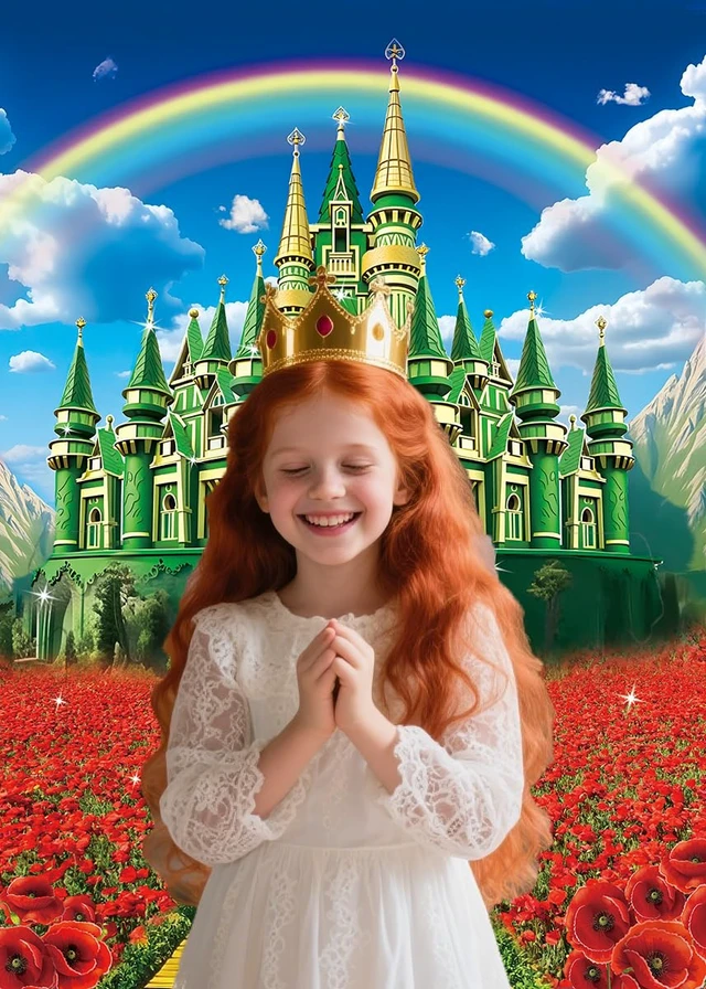 Alt view image 3 of 7 - Green Castle Yellow Brick Road Backdrop 8x10FT Rainbow Floral Castle Gold Brick Road Photography Background Halloween Baby Shower Princess Birthday Party Decorations Supplies
