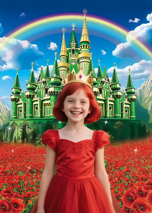 Alt view image 5 of 7 - Green Castle Yellow Brick Road Backdrop 8x10FT Rainbow Floral Castle Gold Brick Road Photography Background Halloween Baby Shower Princess Birthday Party Decorations Supplies