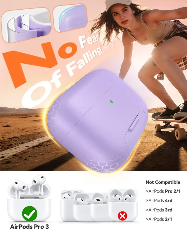 Alt view image 2 of 7 - for AirPods Pro 3 Case, Magnetic Lock Design (Purple) Built-in Phone Stand, Magnetic Lock Design, Compatible with Magsafe, Anti-Scratch, Shockproof, with Cleaning Kit & Lanyard